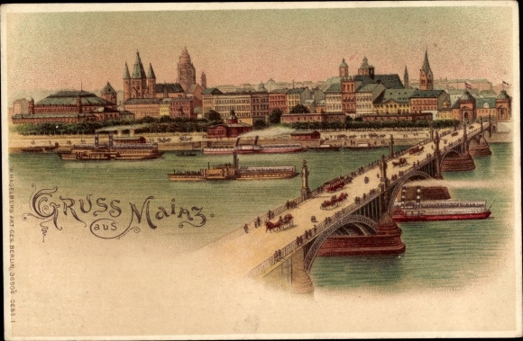 lito Mainz am Rhein, panorama, most, statki