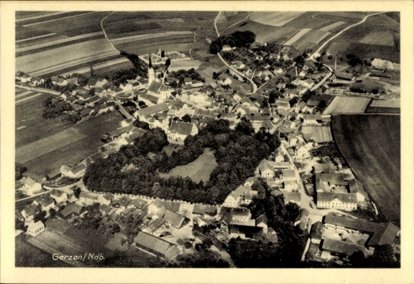 Postcard Gerzen Lower Bavaria, aerial photograph