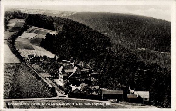 Ak Bad Liebenzell im Schwarzwald, Erholungsheim Burghalde, Fliegeraufnahme