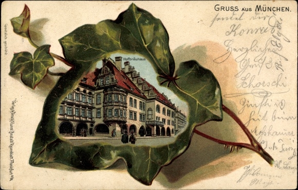 Embossed Ivy Leaf Chromo-Litho Munich Bavaria, Hofbräuhaus