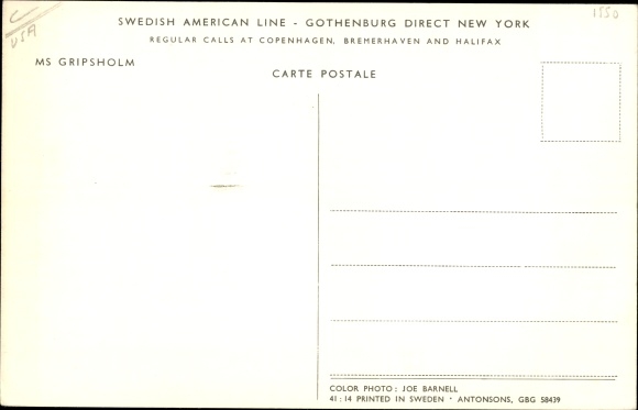 Ak Swedish American Line, Gothenburg direct New York, MS Gripsholm