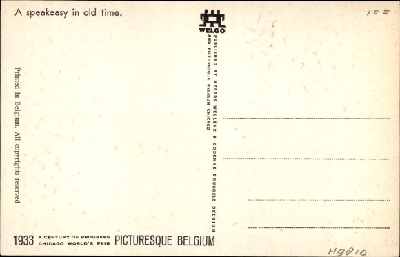 Artist Postcard Dratz, Jean, Chicago World's Fair 1933, Picturesque Belgium, A speakeasy in old time