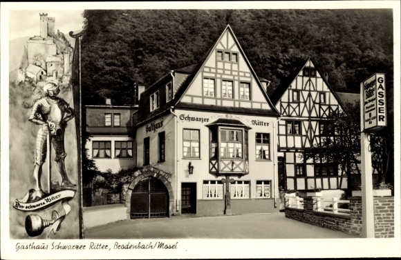 Ak Brodenbach an der Terrassenmosel, Gasthaus Schwarzer Ritter, Inh. J. Gasser, Zeichnung v. Ritter