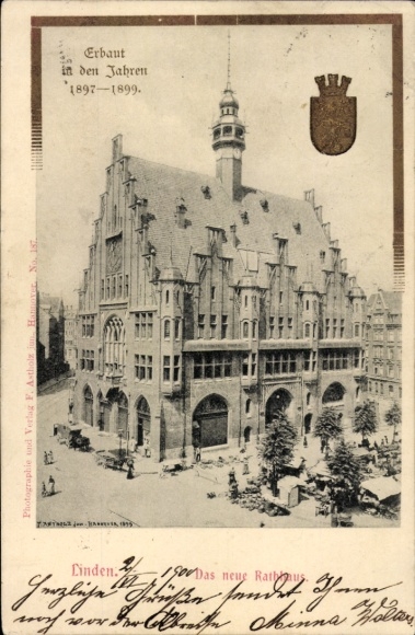 Embossed coat of arms Postcard Linden Hannover in Lower Saxony, town hall