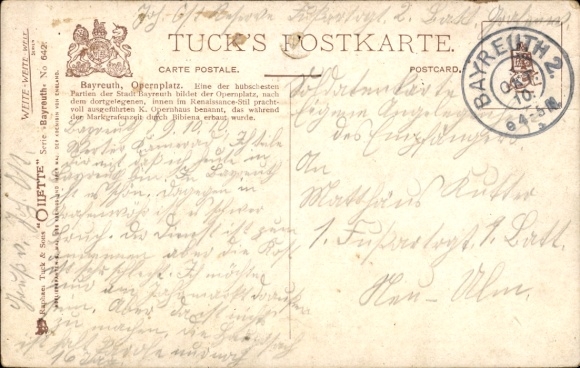 Artist Postcard Flower, Charles, Bayreuth, Opernplatz, Tuck 642