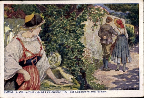 Artist song Postcard Baluschek, Hans, Now I go to Brünnele, folk songs No. 8