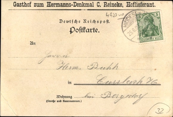 Litho Detmold in Noordrijn-Westfalen, Grotenburg, Hermann Monument, Gasthof C. Reineke, E. Bandel