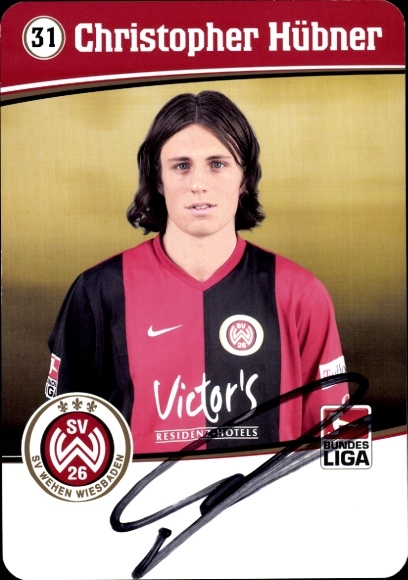 Autograph card footballer Christopher Hübner, SV Wehen Wiesbaden, autograph