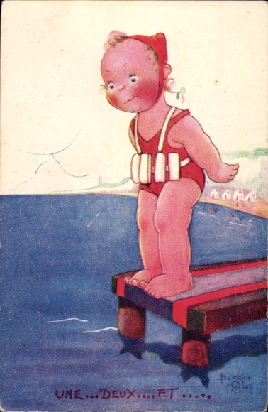 Artist Postcard Mallet, Beatrice, girls before jumping into the water