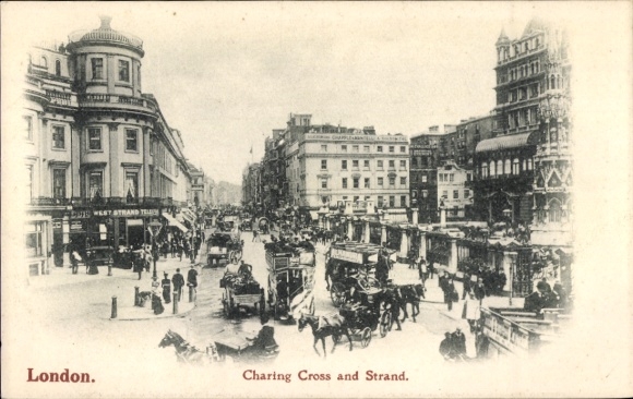 Postcard London City England, Charing Cross and Strand, Station