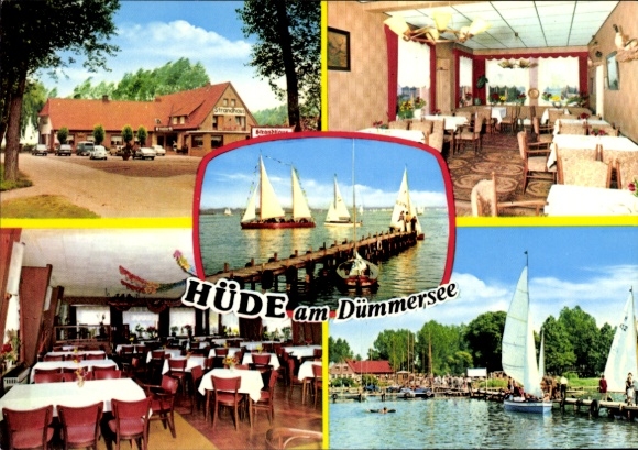 Ak Hüde am Dümmer Nedersaksen, strandhuis Piening, zeilboten
