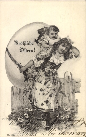 Postcard Congratulations Easter, children, Easter egg