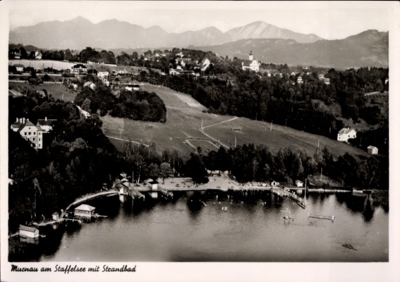 Ak Murnau am Staffelsee, Fliegeraufnahme, Strandbad