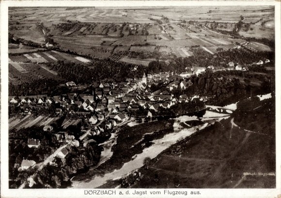 Postcard Dörzbach an der Jagst Württemberg, aerial photograph