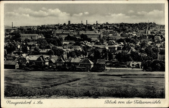 Ak Neugersdorf in Sachsen, Blick von der Felsenmühle auf den Ort