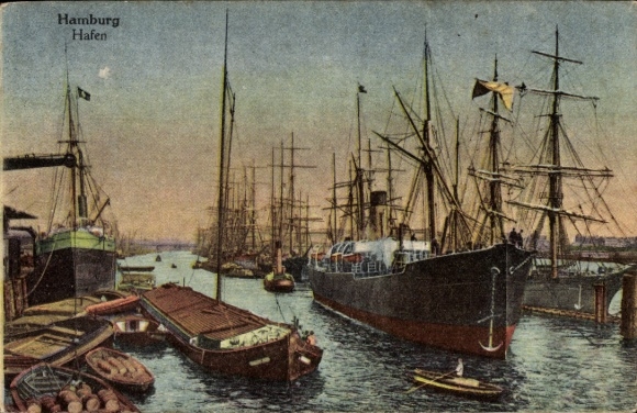 Postcard Hamburg Mitte St Pauli, Heiligengeistfeld, Heiligen-Geist-Feld, harbor, ships, waterway,