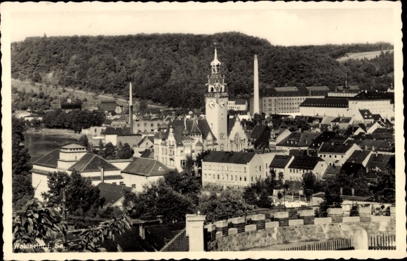 Postcard Waldheim in Central Saxony, view over the roofs of the city to the church tower