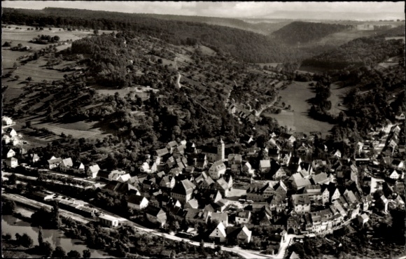 Postcard Forchtenberg in the Hohenlohe district, aerial view of Forchtenberg, buildings, landscape