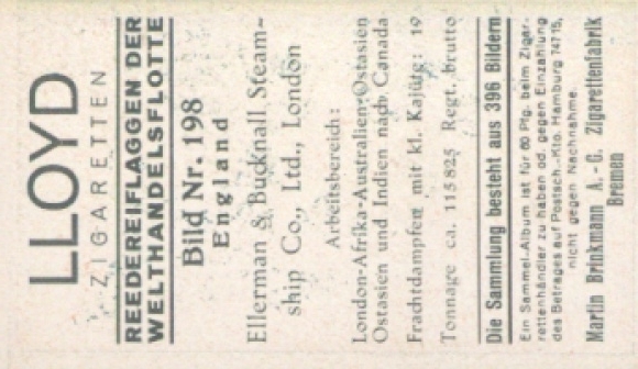 Collective Picture Shipping Company Flagi światowej floty handlowej nr 198, Ellerman and Bucknall Steamship Co.