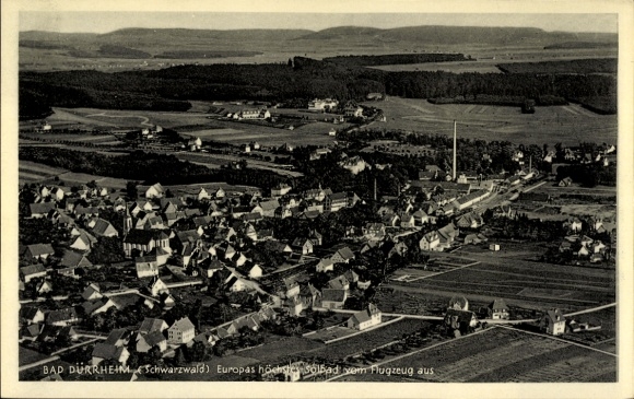 Postcard Bad Dürrheim in the Black Forest, aerial view of the Black Forest, spa town, many houses