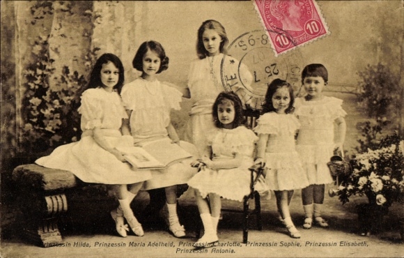 Postcard Hereditary Princess Maria Adelheid of Luxembourg, Hilda, Sophie, Elisabeth, Charlotte, Antonia