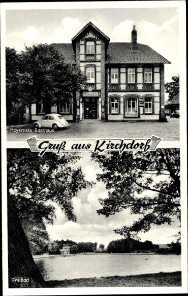 Postcard Kirchdorf near Sulingen in the district of Diepholz, outdoor pool, Meyersiek&#39;s inn
