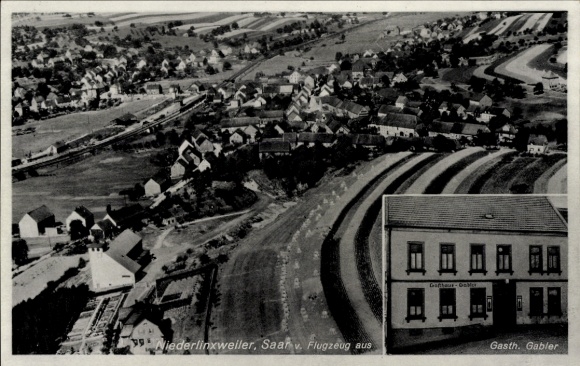 Postcard Niederlinxweiler St. Wendel in Saarland, aerial photograph
