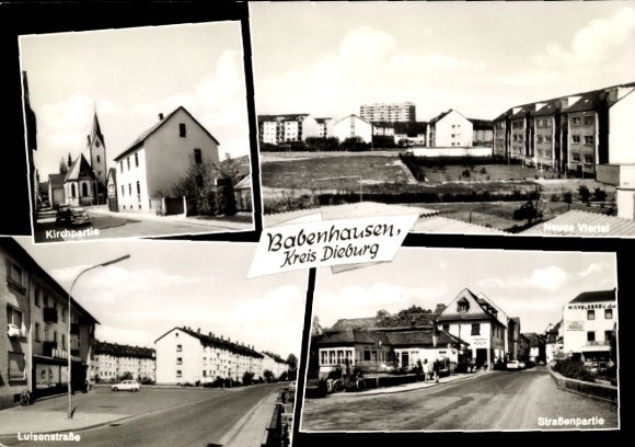 Ak Babenhausen in Hessen, Neuss Viertel, Kirchpartie, Luisenstraße, Straßenpartie