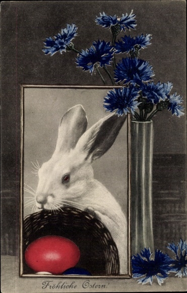 Postcard Congratulations Easter, Bunny, Easter Egg, Flower Vase