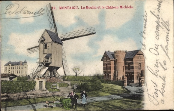 Postcard Montaigu Scherpenheuvel Flämisch Brabant, The Mill and Chateau Michiels