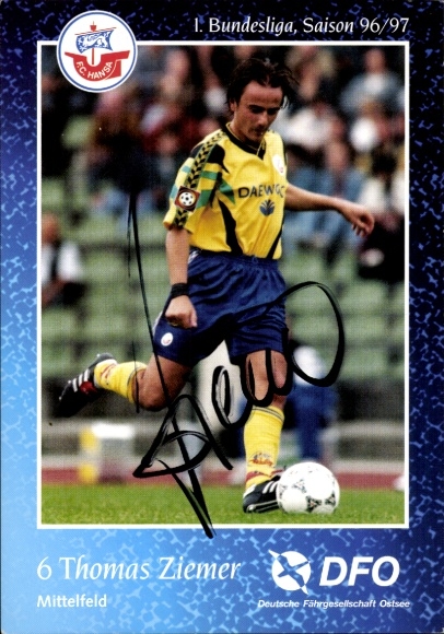 Autograph card footballer Thomas Ziemer, FC Hansa Rostock, autograph