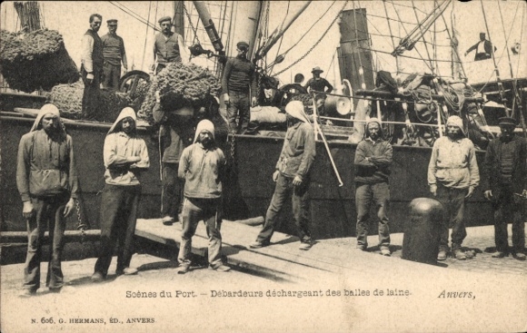 Ak Antwerpen Anvers Flandern, Schiff, Hafenarbeiter