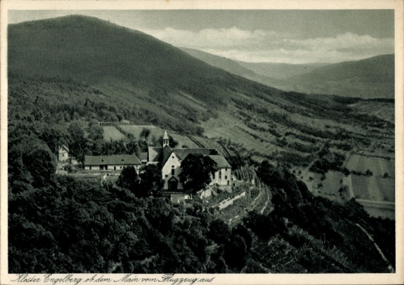Postcard Großheubach am Main Lower Franconia, Engelberg Monastery, aerial photograph