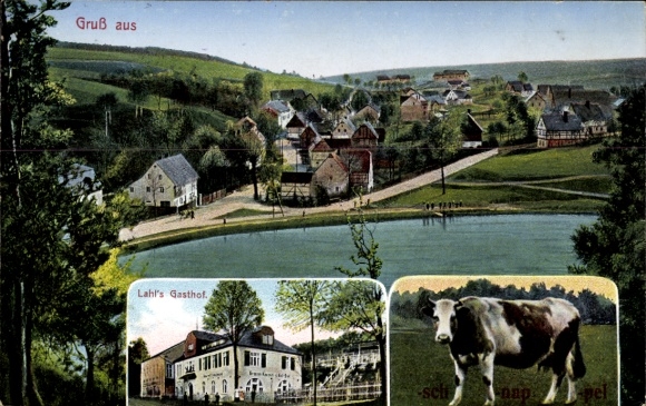 Ak Kuhschnappel Sankt Egidien in Saksen, algemeen beeld, Gasthof Hermann Lahl, koe