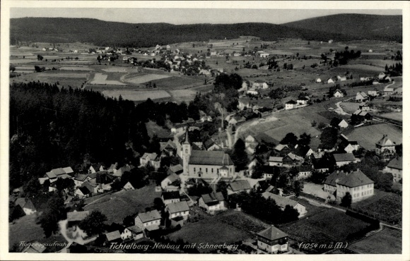 Postcard Fichtelberg in the Fichtelgebirge Upper Franconia Bavaria, aerial photograph