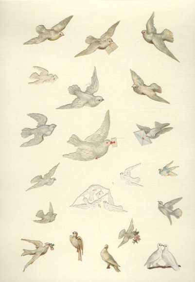 20 wafers white doves, approx. 5.5 x 5.5 cm to 2 x 2 cm