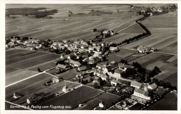 Postcard Germering near Munich, aerial photograph