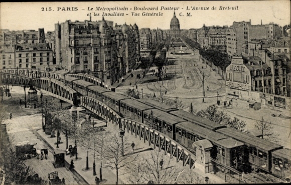 Postcard Paris, Le Métropolitain, Boulevard Pasteur, Avenue de Breteuil