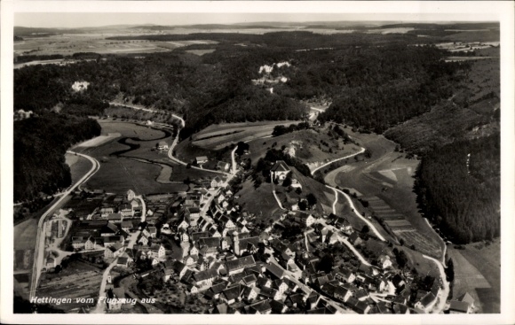 Postcard Hettingen in Hohenzollern, aerial photograph