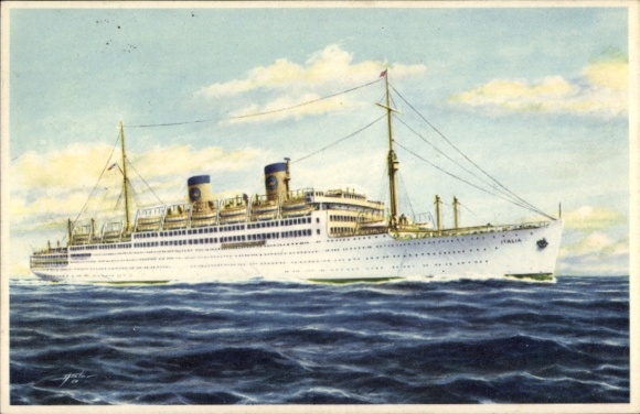 Postcard ship MS Italia on the high seas, Home Lines