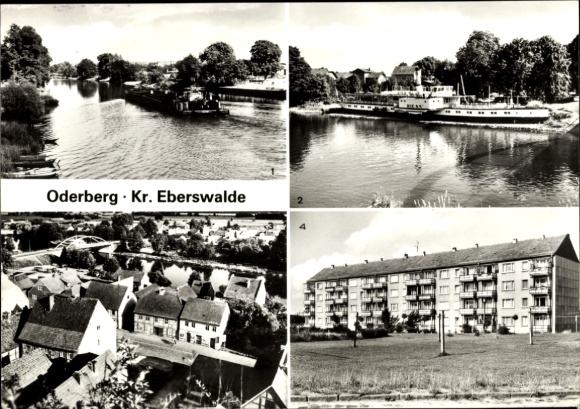 Postcard Oderberg in der Mark, ship museum, view from Albrechtsberg, new buildings at Platz der Freundschaft