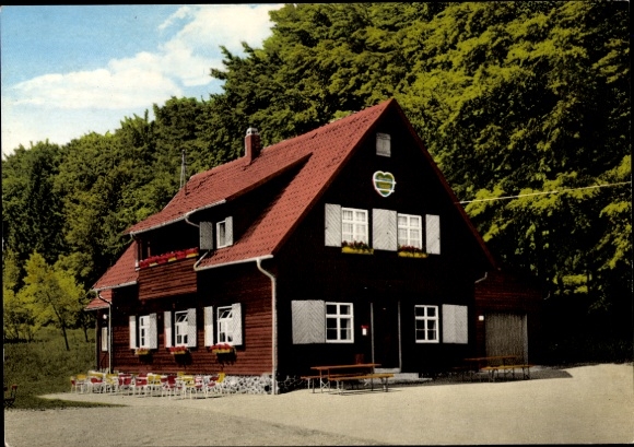 Postcard Urspringen Bavaria, Gasthof Thüringer Hütte, Familie Schmidt