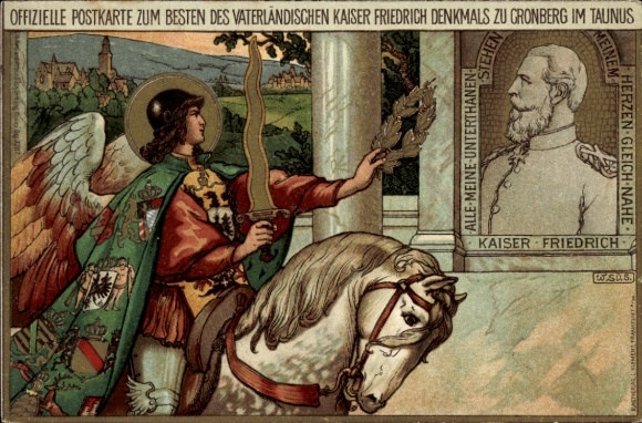 Ganzsachen Litho Kaiser Friedrich Denkmal zu Kronberg im Taunus Hessen, Erzengel