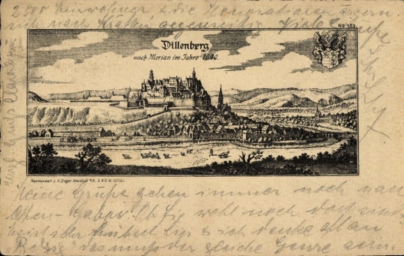 Ak Dillenburg in Hessen, Stadtansicht mit Schloss, Landschaft,  Abbildung, Jahr 1640