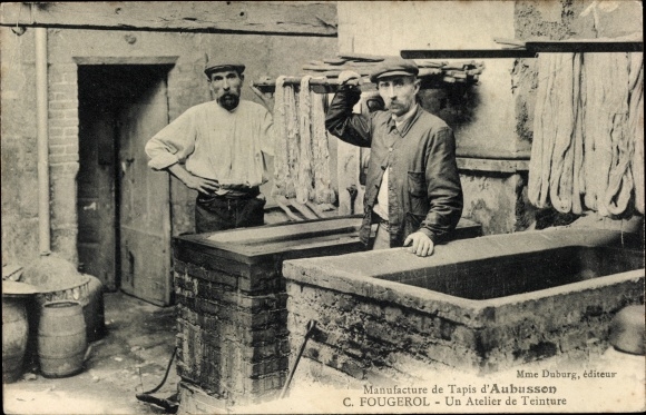 Postcard Aubusson Creuse, carpet manufacture, dye works