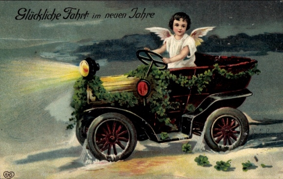 Ak Gelukkig Nieuwjaar, Engel in de Auto, Klaverkransen