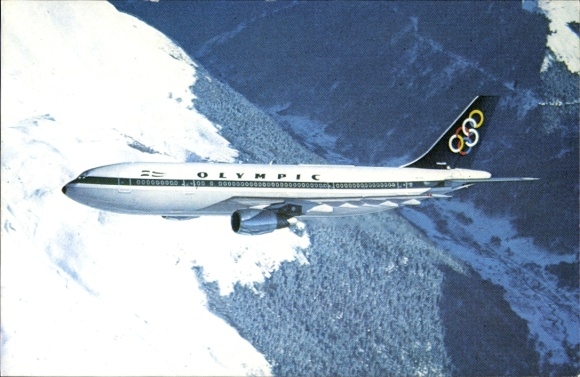 Postcard Greek passenger aircraft, Airbus A300, Olympic Airways