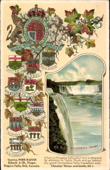 Coat of arms Postcard Niagara Falls Ontario Canada, Goat Island