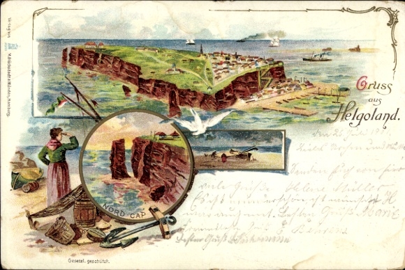 Chromo-Litho North Sea island Heligoland, North Cape, Panorama