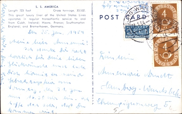 Ak Stoomschip SS America, USL